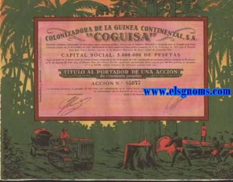Colonizadora de la Guinea Continental S.A. COQUISA. Capital social 5.000.000 de pesetas... quedando representadso dicho capital por 100.000 acciones de 50 pesetas cada una. Bata, 2 de Septiembre de 2012.