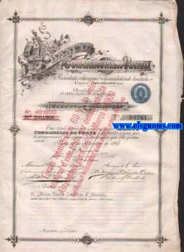 Banco Commercial do Porto Sociedade Anonyma Responsabilidade Limitada. Capital 7.000.000 $ 000 reis.   Dividido wm 70.000 Acces de 100 $ 000 reis. Titulo de uma acco. Porto 20 de Setembro de 1894.