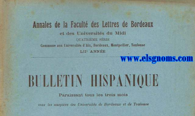 Bulletin Hispanique.Annales de la Facult des Lettres de Bordeaux.Paraissant tous les trois mois sous les auspices des Universits de Bordeaux, de Toulouse, d ' Alger.Tome XXXIII.Sommaire: Victor Bouillier, Traduction des chapitres IX, XIII, XIX et XXV du Discreto.-Georges Le Gentil, Le mouvement intellectuel en Portugal.-Ncrologie: Jean Brunhes, hispanisant (G. de Reparaz fils).-Bibliographie: M. Torres, El origen del Sistema de Iglesias propias (G. Cirot), p. 44.-D.L. Serrano, Cartulario de San Vicente de Oviedo (G.C.), p. 45.-R. Menndez Pidal, La Espaa del Cid (G. C.), p. 47.-G. Moldenhauer, Die Legende von Barlaam und Josaphat (G.C), p. 52.-Berceo, Veintitrs Milagros, ed. Carroll Marden (G.C.), p. 55.-G.T. Northup, El cuento de Tristn de Leons (G.C.), p. 56.-Ch. Ph. Wagner, El Libro del Cavallero Zifar (G.C.), p. 58.-E. de Ganda, Historia crtica de los mitos de la Conquista americana (G.C.), p. 59.-J.A. Meredith, Introito and Loa in the Spanish Drama (G.C.), p. 60.-E. Bulln, Miguel Servet y la geografa del Renacimiento (G.C.), p. 62.-...