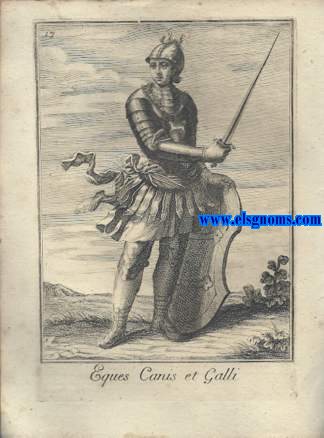 Eques Canis et Galli - Cavaliere del Cane, e del Gallo in Francia. Ordinum Equestrium et Militarium Catalogus in Imaginibus expositus, & cum brevi narratione oblatus Clementi XI Pont. Max. Editio Quarta. 