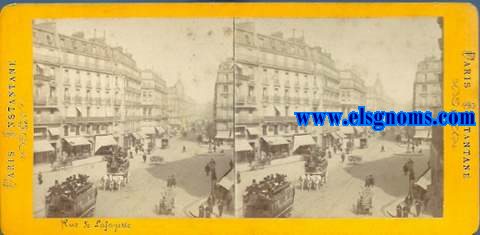 Paris. Vista estereoscpica de Paris Instantane en albmina representando vista de: Rue de Lafayette.
