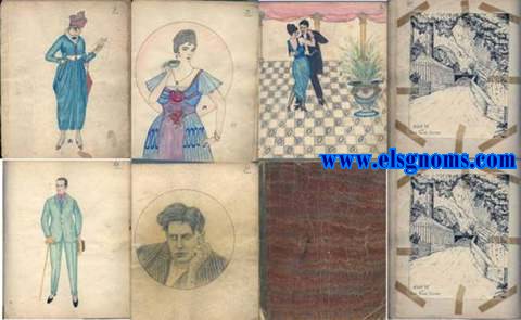 Quadern de fulles en blanc contenint 32 dibuixos originals a ploma, llapis i acolorits amb aquarel-la a colors.