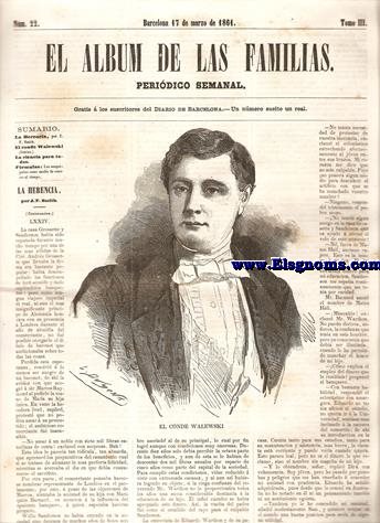 El Album de las Familias.Peridico Semanal.Gratis  los suscritores del Diario de Barcelona.Nm.22.Tomo III.SUMARIO : La Herencia, por J. Smith.-El conde Waleski (lmina).-La ciencia para todos.-Frmulas : Las sanguijuelas como medio de conocer el tiempo.