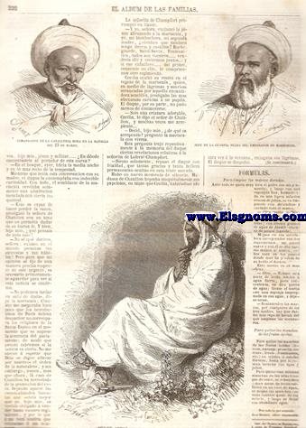 El Album de las Familias.Peridico Semanal.Gratis  los suscritores del Diario de Barcelona.Nm.29.Tomo II.SUMARIO : El Espectro de Chatillon, por M. Elas Berthet.-Comandante de la Caballera Mora (lmina).-Jefe de La Guardia Negra (lmina).-Muley-Arbas (lmina).-Frmulas : Para limpiar los marcos dorados.-Para quitar las manchas de las frutas cidas.