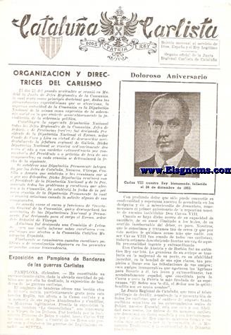  Catalua Carlista. Dios. Patria. Rey. Boletn mensual al servicio de Dios, Espaa y el Rey Legtimo. Organo Oficial de la Junta Regional Carlista de Catalua. Enero de 1955.