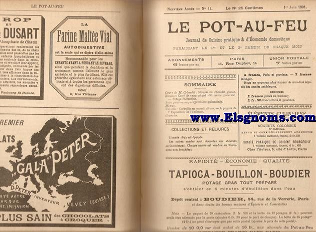 Le Pot-au-feu. Journal de Cuisine pratique & d'conomie domestique. Paraissant le 1er et le 3e samedi de chaque mois. Neuvime Anne. N 1 (1er Janvier 1901) a N 24 (15 Dcembre 1901).