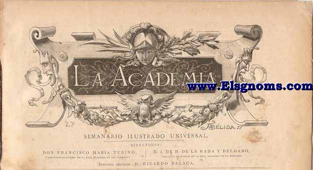 La Academia.-Semanario Ilustrado Universal.-Nm 21.Tomo III.-SUMARIO.-Texto: Semana histrica.-Revista de Madrid, por D Salom Nez y Topete.-La quincena parisiense, por A.B.-Ya no hay gases permanentes.Liquefaccin y solidificacion de los gases, por Felipe Picatoste.-Poema del ruido, por Eusebio Blasco.- Un imposible! Novela original, por D Salom Nez y Topete.-Retratos de la embajada annamita.Sus firmas y explicacion.-El Sueo de un patinador.-Certamen tipogrfico.-Prueba del piano contrudo por D. Francisco Arbona, de Barcelona.-Establecimientos recomendados.-Anuncios.GRABADOS:Tienda del Bazar de la Unin, en el Prado.-Ferias de Madrid, composicin y dibujo del Sr. Urrutia.-Madrid : Retratos de la embajada annamita.-El Sueo de un patinador, composicin artsitica del Sr. Llovera, de Barcelona, y grabado por F. Vela, de Madrid.-Exposicin Universal: Fachada de la seccin de la Amrica Central y Meridional, en el Palacio del Campo de Marte.-Exposicin Universal : El Atrio del Palacio del Trocadero.