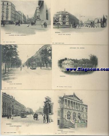 Madrid. Lote de 13 tarjetas postales de Hauser y Menet (fototipia) impresas en verde. N 25, 89, 188, 273-275, 276-277, 371-372, 496, 704 y 722. Reverso sin dividir. 