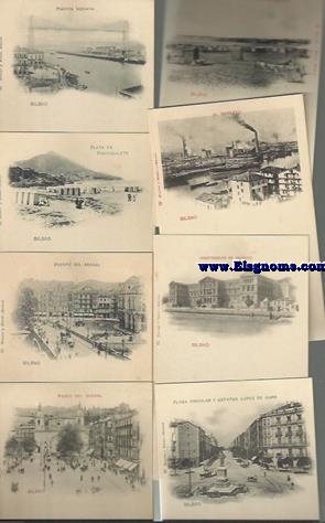 Bilbao. Lote de 13 tarjetas postales de Hauser y Menet (fototipia) impresas en verde. N 27-28, 30, 32-33, 70-73, 145-147 Y 153. Reverso sin dividir. 