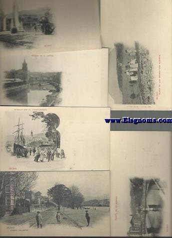 Bilbao. Lote de 11 tarjetas postales de Hauser y Menet (fototipia) impresas en verde. N 217-218, 220-224, 829-832. Reverso sin dividir. 