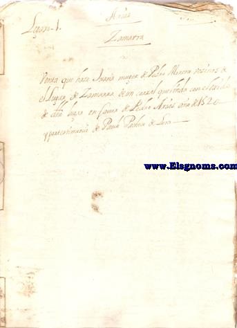Legaxo 1. Zamarra. Num. 12. Venta que haze Juana muger de Pedro Moreno vezinos de el lugar de Zamarra de un corral que linda con el exido de dicho lugar en favor de Pedro Arias. Ao de 1520. Y por testimonio de Paulo Pacheco de Lora.