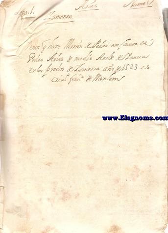 Legaxo 1. Zamarra. Num. 12. Venta que haze martin de Pedro en favor de Pedro Arias de medio ??? fanega en los prados de Zamarra. Ao de 1523.Escrivano Fran de Monleon.
