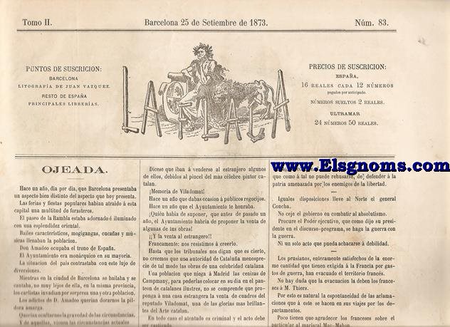 La Flaca.-Tomo II.-Barcelona 25 de Septiembre de 1873.-SUMARIO:Ojeada.-Las Reservas.-Chismes.-Charadas.