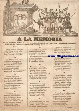 A la memoria de los Mrtires de la Libertad espaola Riego, Laci y Torrijos, y de los restauradores de la misma Espartero, O'Donell, Dulce y Mesina, wtc.