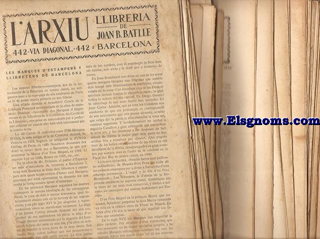 L'Arxiu. Llibreria de Joan B. Batlle. Catlech de les derreres obres adquirides (Juny 1926 - Juny 1936) 