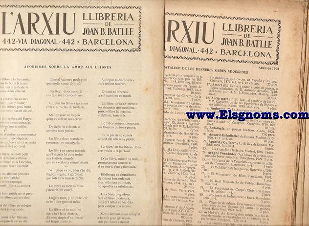 L'Arxiu. Llibreria de Joan B. Batlle. Catlech de les derreres obres adquirides (Desembre 1927 - Feber 1936) 