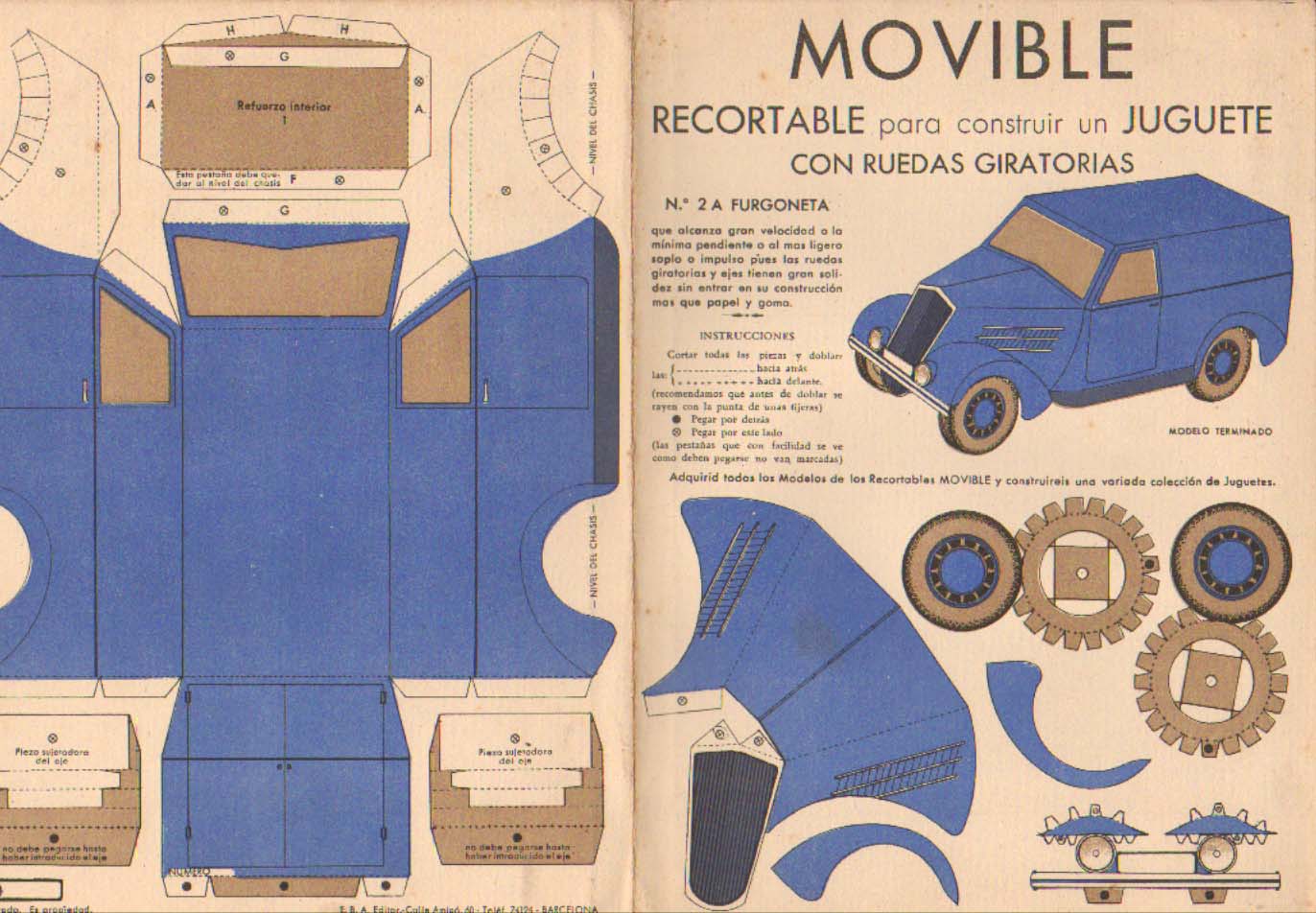 Movible. Recortable para construir un juguete con ruedas giratorias. N 2 A. Furgoneta.