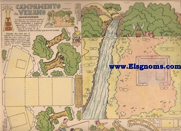 Campamento de verano. Recortable realizado por Ediciones TBO.
