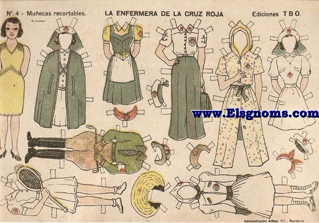 La enfermera de la Cruz Roja. Recortable realizado por Ediciones TBO. N 4. Muecas recortables.