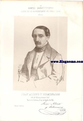 Cortes Constituyentes. Galera de los representantes del pueblo (1854).vila.-Juan Alonso y Colmenares.Gefe de Administracin Civil.Diputado Progresista.Naci en Valencia el 29 de Agosto de 1816.