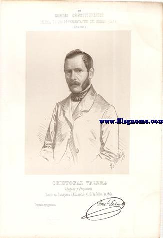 Cortes Constituyentes. Galera de los representantes del pueblo (1854).Albacete.-Cristbal Valera.Abogado y Propietario.Diputado progresista.Naci en Jonquera (Albacete) el 15 de Julio de 1813.