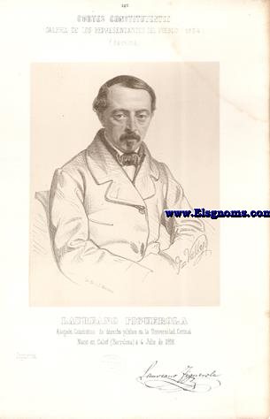 Cortes Constituyentes. Galera de los representantes del pueblo (1854).Barcelona.-Laureano Figuerola.Abogado, Catedrtico de derecho pblico en la Universidad Central.Izquierda.Naci en Calaf (Barcelona)  4 de Julio de 1816.