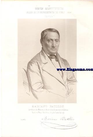 Cortes Constituyentes. Galera de los representantes del pueblo (1854).Valencia.-Mariano Batlles.Catedrtico de Medicina y Rector de la Universidad de Valencia.Izquierda.Naci en Moy (Barcelona) el 19 de Enero de 1798.