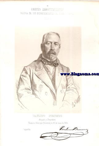 Cortes Constituyentes. Galera de los representantes del pueblo (1854).Valencia.-Paulino Ximnez.Abogado y Propietario.Izquierda.Naci en Alberique (Valencia) el 22 de Junio de 1808.