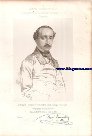 Cortes Constituyentes. Galera de los representantes del pueblo (1854).Santander.ngel Fernndez de los Ros.Propietario, Abogado, Escritor.Centro.Naci en Madrid el 27 de Julio de 1821.
