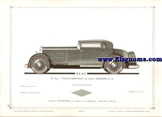 Pl.554. Faux-Cabriolet sur chssis Meissier G.A.Pintado Gris de Chantilly. Supplement au N 89.Auto-Carrosserie. Grant: G. Mathire. Supplment au N 89.