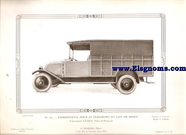 Pl.337. Camionnette Pour Le Transport Du Lait en Brocs.Carrosserie Claus, Vitry-le-Franois.Pintado en gris y negro. Supplement au N 58.Auto-Carrosserie. Grant: G. Mathire. Supplment au N 58.