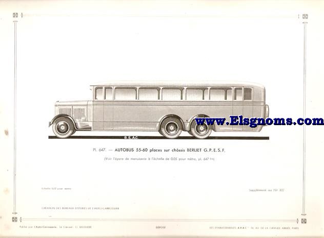 Pl.647. Autobus 55-60 places sur chssis Berliet G.P.E.S.F.Pintado en gris.Supplement au N 102.Auto-Carrosserie. Grant: G. Mathire. Supplment au N 58.