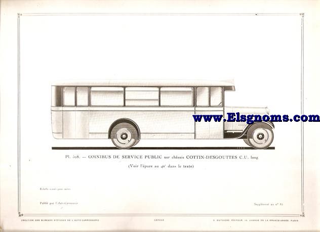 Pl.528. Omnibus De Service Public sur chssis Cottin-Desgouttes C.U. long. Pintado en gris.Supplement au N 85 de l'Auto Carrosserie. Grant: G. Mathire. Supplment au N 85.