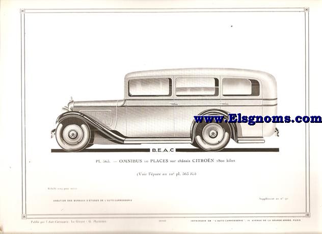 Pl.563. Omnibus 10 Places sur chssis Citron 1800 kilos. Pintado en gris y negro.Supplement au N 90 de l'Auto Carrosserie. Grant: G. Mathire. Supplment au N 90.