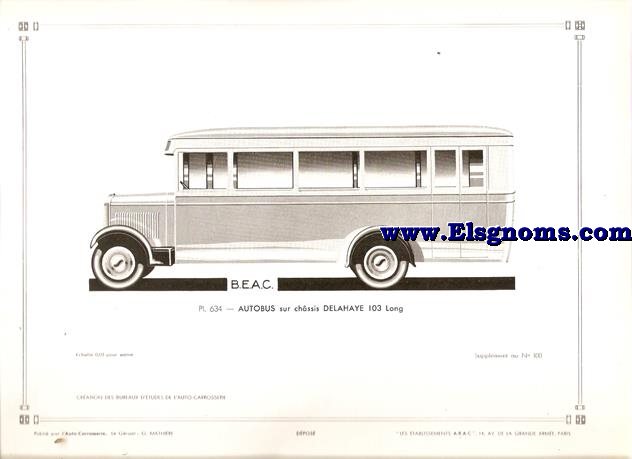 Pl.634. Autobus sur chssis Delahaye 103 Long. Pintado en gris y negro.Supplement au N 100 de l'Auto Carrosserie. Grant: G. Mathire. Supplment au N 100.