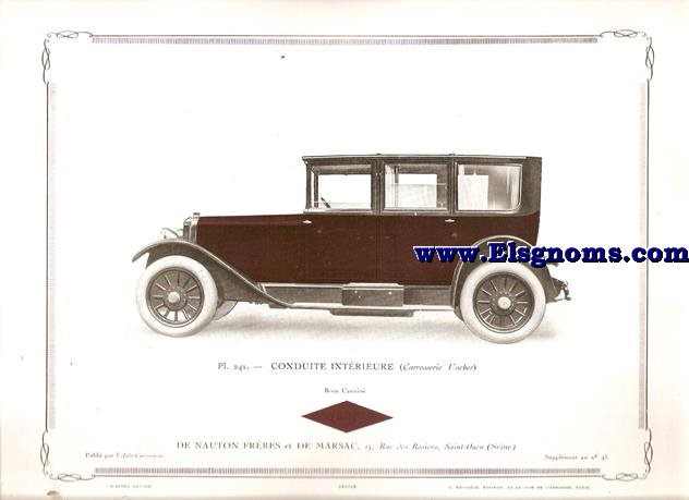 Pl.241. Conduite Intrieure (Carrosserie Vacher).  Pintado en Brun Carmin. Supplement au N 45 de l'Auto Carrosserie. Grant: G. Mathire. Supplment au N 45.