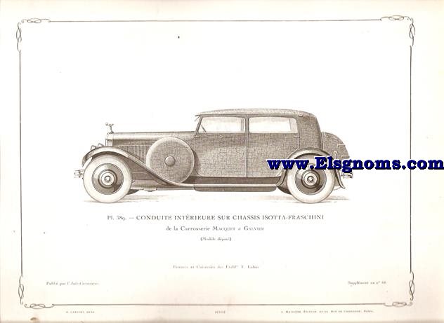 Pl.389. Conduite Intrieure Sur Chassis Isotta-Fraschini.  Pintado gris. Supplement au N 66 de l'Auto Carrosserie. Grant: G. Mathire. Supplment au N 66.