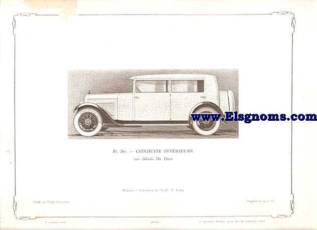 Pl.387. Conduite Intrieure sur chssis De Dion. Pintado en Blanco. Supplement au N 65 de l'Auto Carrosserie. Grant: G. Mathire. Supplment au N 65 .