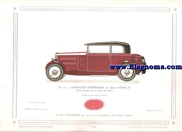 Pl.447. Conduite Intrieure  sur chssis Fasto A3. Pintado en Rouge Vermeillon. Supplement au N 74 de l'Auto Carrosserie. Grant: G. Mathire. Supplment au N 74 .