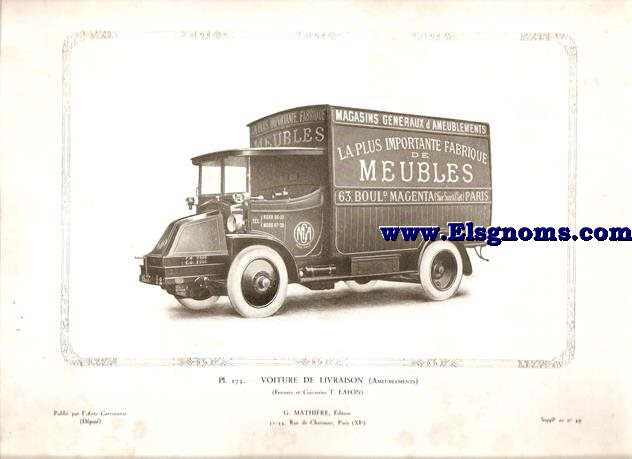 Pl.273. Voiture De Livraison (Ameublements). Pintado en Negro. Supplement au N 49 de l'Auto Carrosserie. Grant: G. Mathire. Supplment au N 49 .