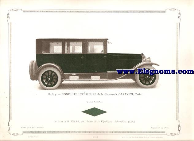 Pl.314. Conduite Interieure de la Carrosserie Garavini, Turn. Pintado en Vert Paon. Supplement au N 55 de l'Auto Carrosserie. Grant: G. Mathire. Supplment au N 55 .