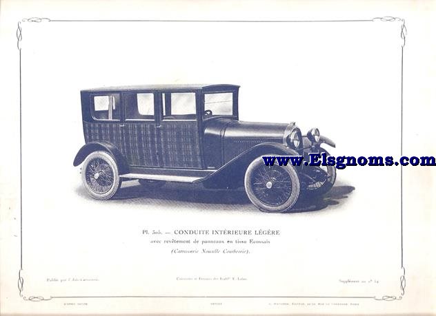 Pl.305. Conduite Interieure Lgre avec revtement de panneaux en tissu Ecossais. Pintado en Azul. Supplement au N 54 de l'Auto Carrosserie. Grant: G. Mathire. Supplment au N 54 .