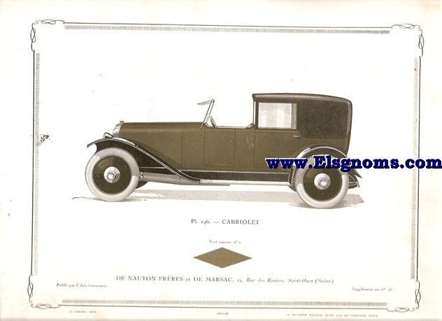 Pl. 246 .Cabriolet De Nauton et De Marsac.Pintado en vert mousse n 1. Supplement au N 46 de l'Auto Carrosserie. Grant: G. Mathire. Supplment au N 46.