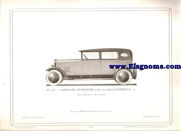 Pl.413. Conduite Intrieure gaine sur chssis Citron B. 14. Pintado en gris. Supplement au N 69 de l'Auto Carrosserie. Grant: G. Mathire. Supplment au N 69.