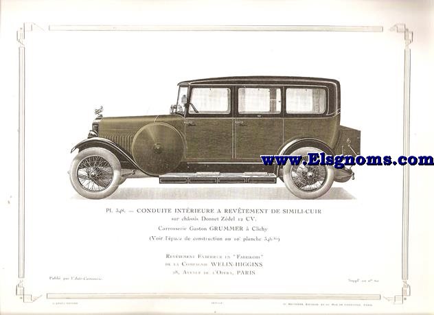 Pl.348. Conduite Intrieure a Revtement De Simili-Cuir sur chssis Donnet Zdel 12 CV. Pintado en verde metalizado. Supplement au N 60 de l'Auto Carrosserie. Grant: G. Mathire. Supplment au N 60.