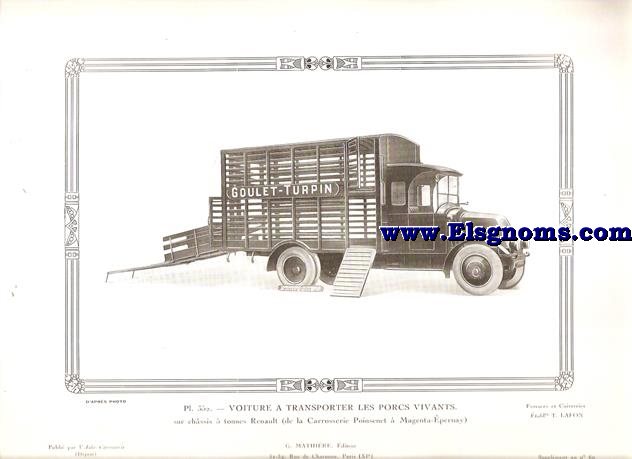 Pl.352. Voiture a Transporter Les Porcs Vivants. Pintado en gris. Supplement au N 60 de l'Auto Carrosserie. Grant: G. Mathire. Supplment au N 60.