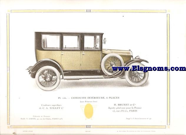 Pl.256. Conduite interieure, 6 places.  Pintado en Jaune Primerose Fonc.Couleurs superfines de C. A. Willey C. Supplement au N 47 de l'Auto Carrosserie. Grant: G. Mathire. Supplment au N 47.