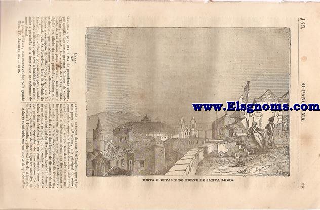 O Panorama.Jornal Litterario e Instructivo.Publicado pela Sociedade Propagadora des Conhecimentos Uteis.-Tomo IV.Janeiro 25.-SUMARIO:Elvas.-Vista d'Elvas do Forte de Santa Luzia.-Monasteiro da Batalha.-Instrumentos Agrarios.-Academia de Historia Portugueza.-Procisso de Corpus.-Juizos Peregrinos.-O Azeviche.
