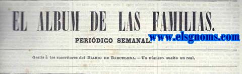 El Album de las Familias. Peridico semanal. Gratis  los suscriptores del Diario de Barcelona. N41. Tomo I. Barcelona, 7 de agosto de 1859.