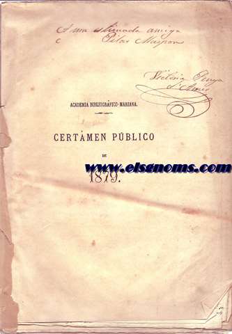 Certamen Pblico celebrado con motivo del Concurso de Premios abierto por la Academia Para solemnizar el Aniversario XVII de su instalacin en la tarde del 19 de Octubre de 1879. Dedicado a Nuestra Seora del Puig.